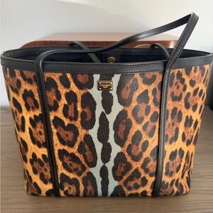 Dolce & Gabbana Leopard-Print Tote with Black Trim